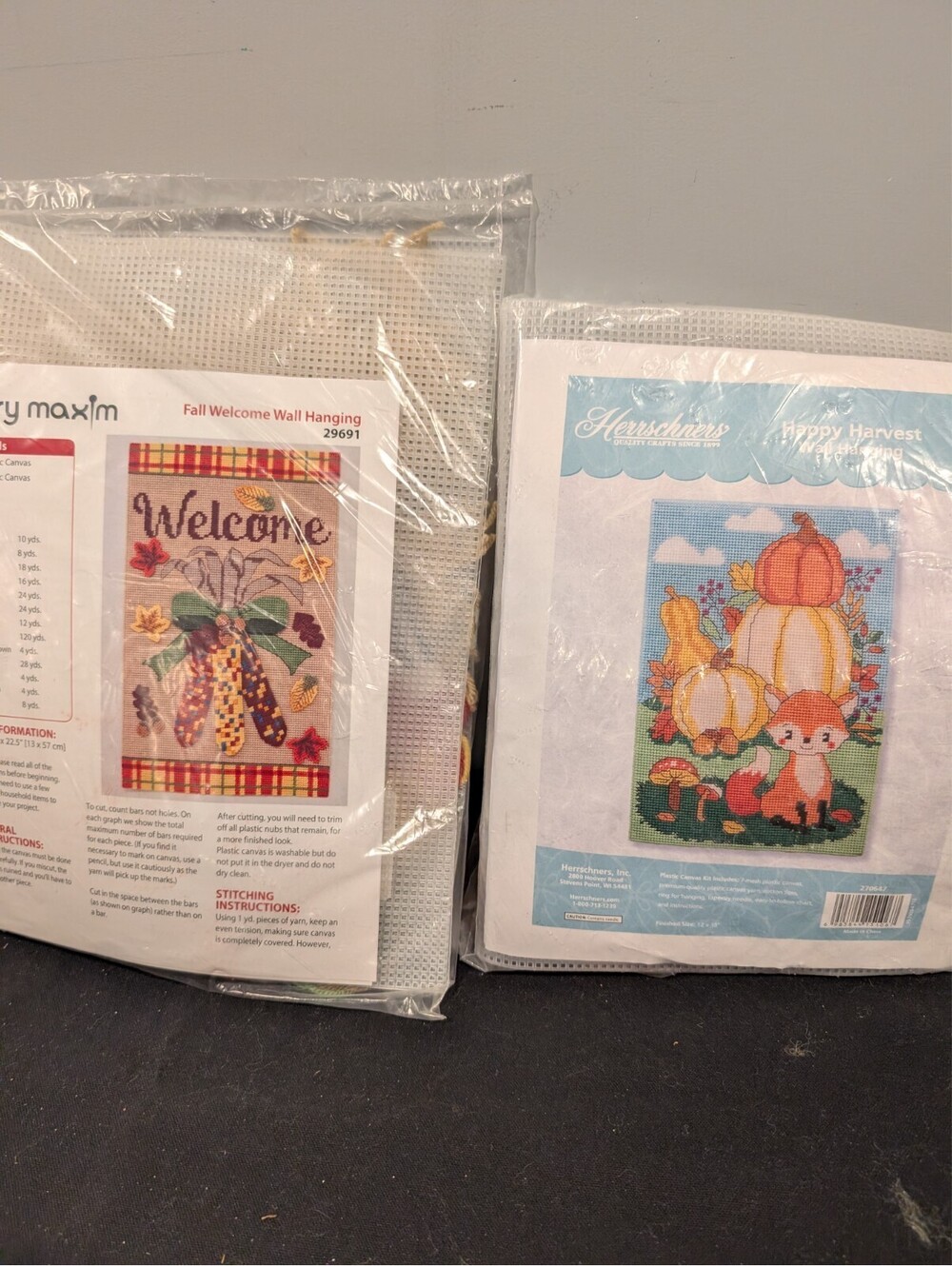 2 Fall Autumn Wall Hanging Plastic Canvas Kits Herrschners Fox Mary Maxim Decor